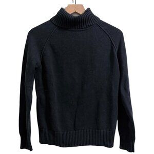 Jeanne Pierre Sweater Black Cotton Turtleneck Preppy Classic Cozy Womens M